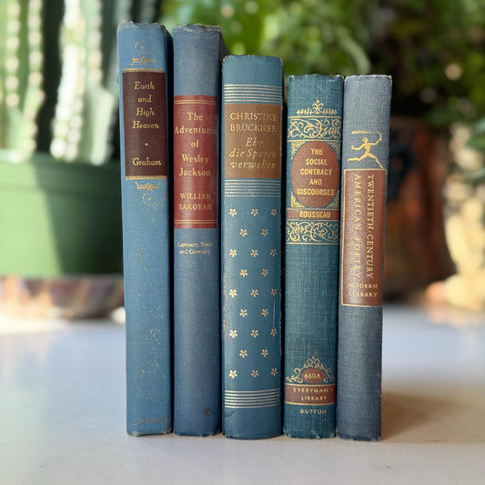 Navy Blue and Red Vintage Book Bundle For Masculine Mid-Century Shelf Styling from 1940s and 50s