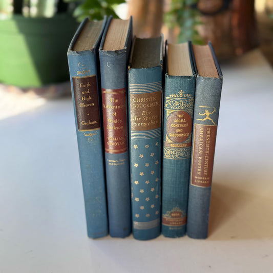 Navy Blue and Red Vintage Book Bundle For Masculine Mid-Century Shelf Styling from 1940s and 50s