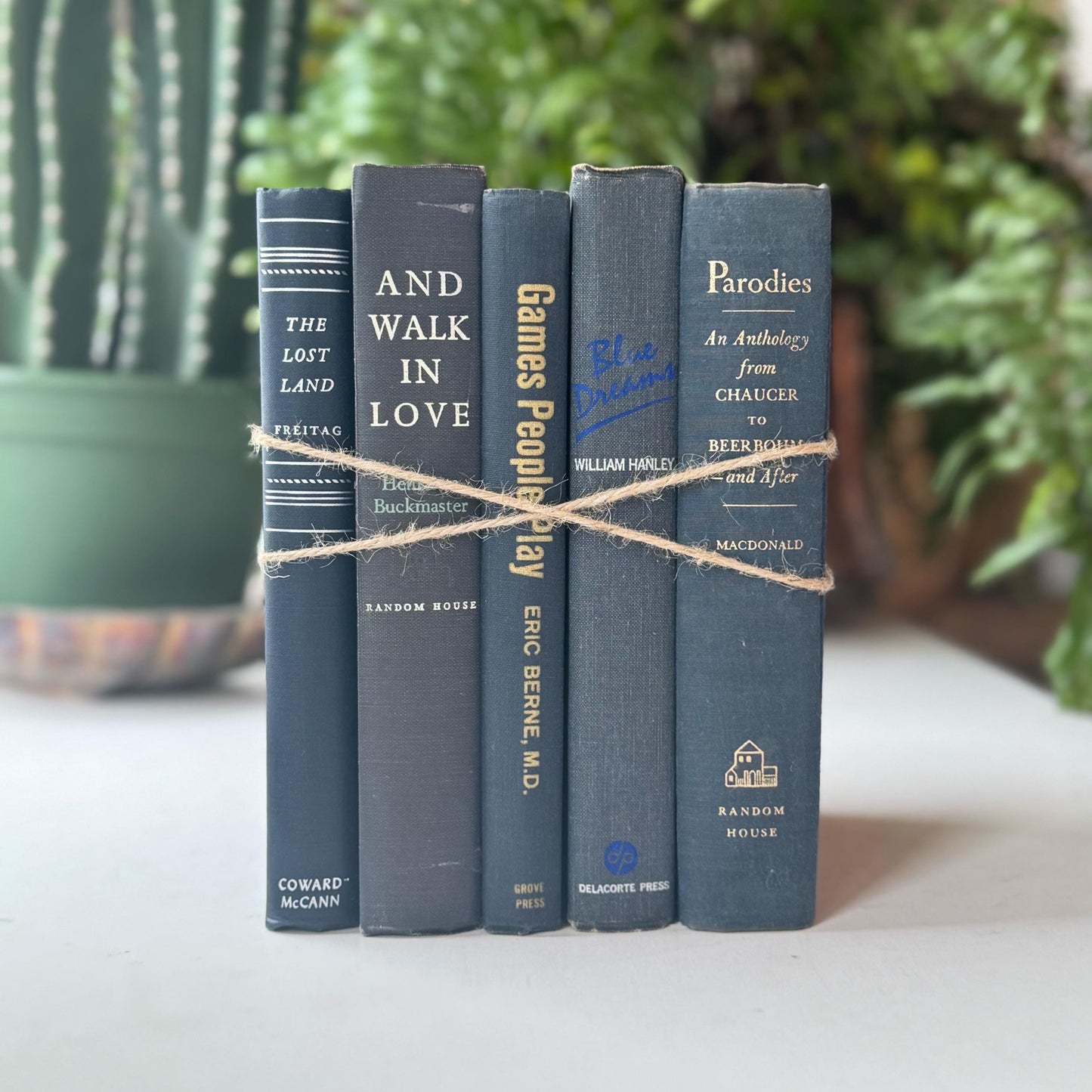 Dark Denim Blue Vintage Book Set for Mid Century Modern Shelf Styling