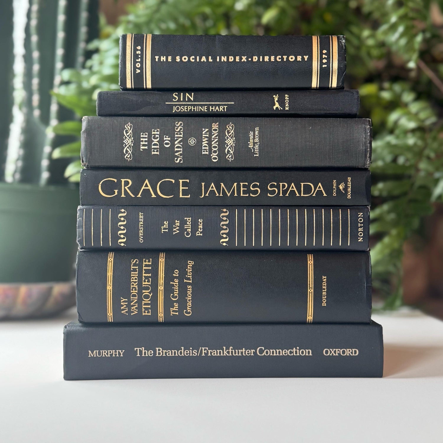 Black and Gold Vintage Mid-Century Book Bundle for Shelf Styling