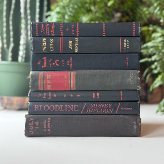 Black Red Gold Vintage Mid Century Books for Shelf Styling