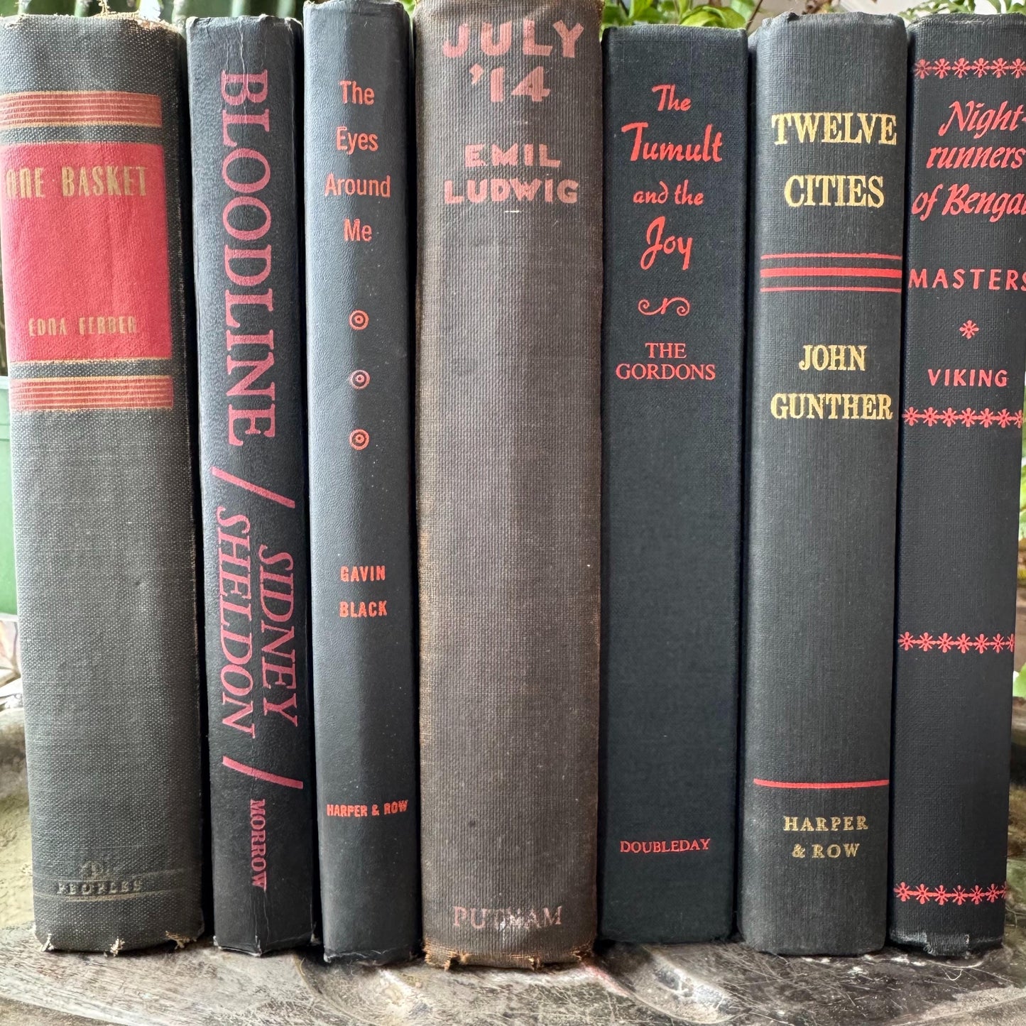 Black Red Gold Vintage Mid Century Books for Shelf Styling