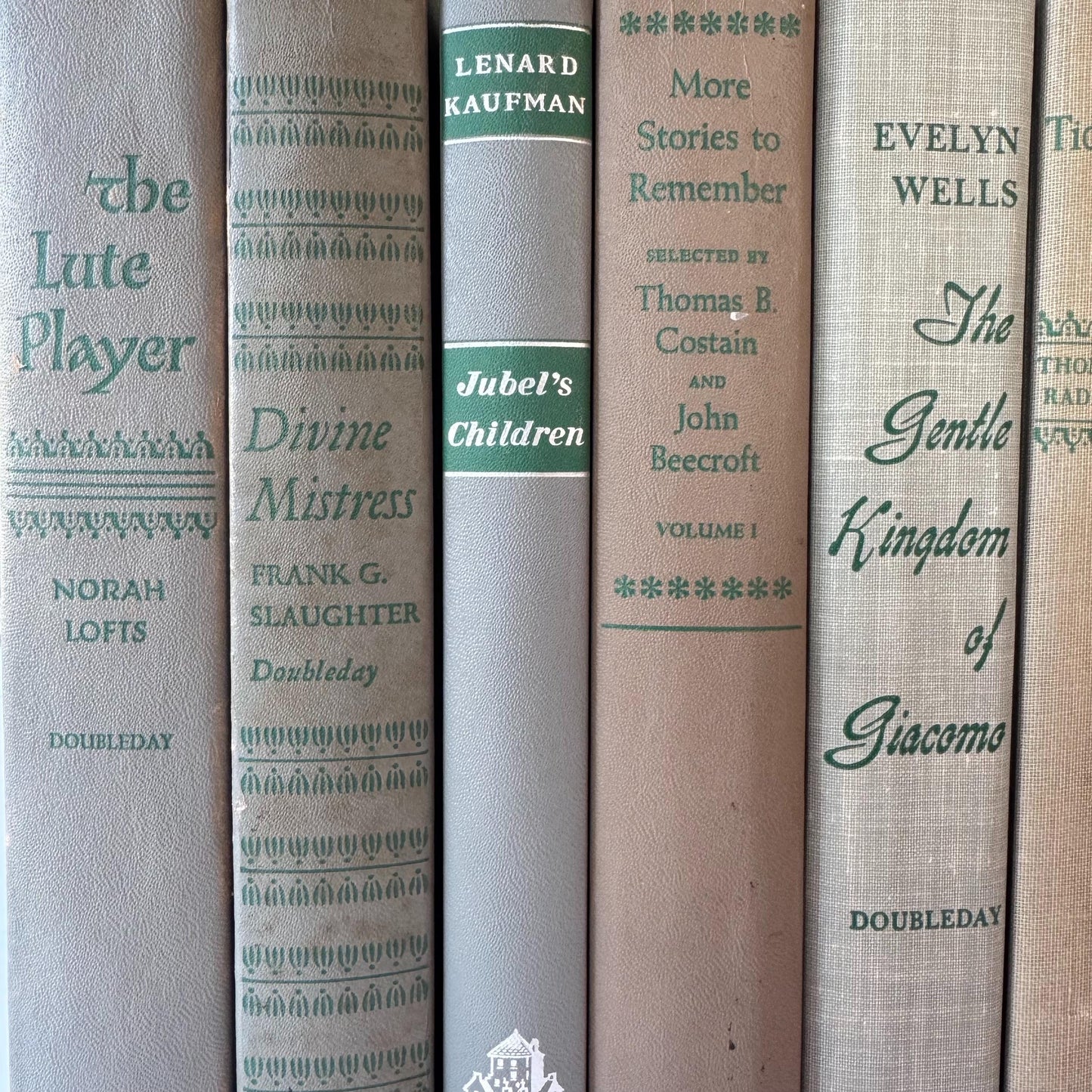 Mid-Century Gray and Green Vintage Books for Shelf Styling