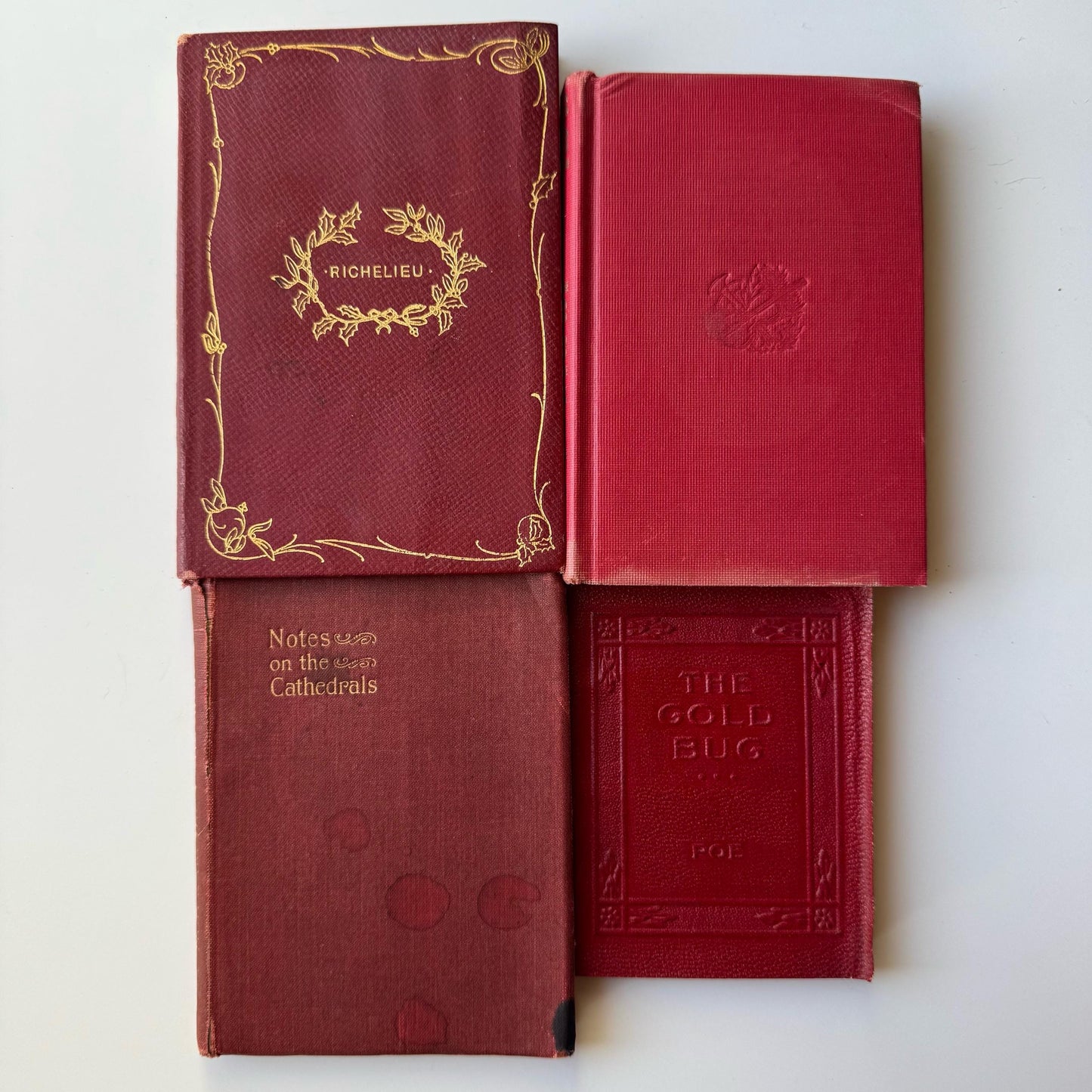 Antique Red Mini Book Bundle, Shabby Distressed Nightstand Decor, Small Books