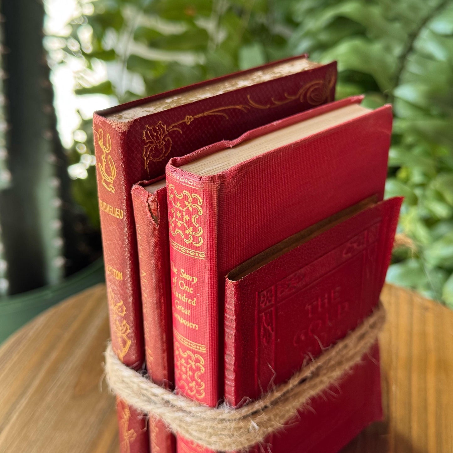 Antique Red Mini Book Bundle, Shabby Distressed Nightstand Decor, Small Books