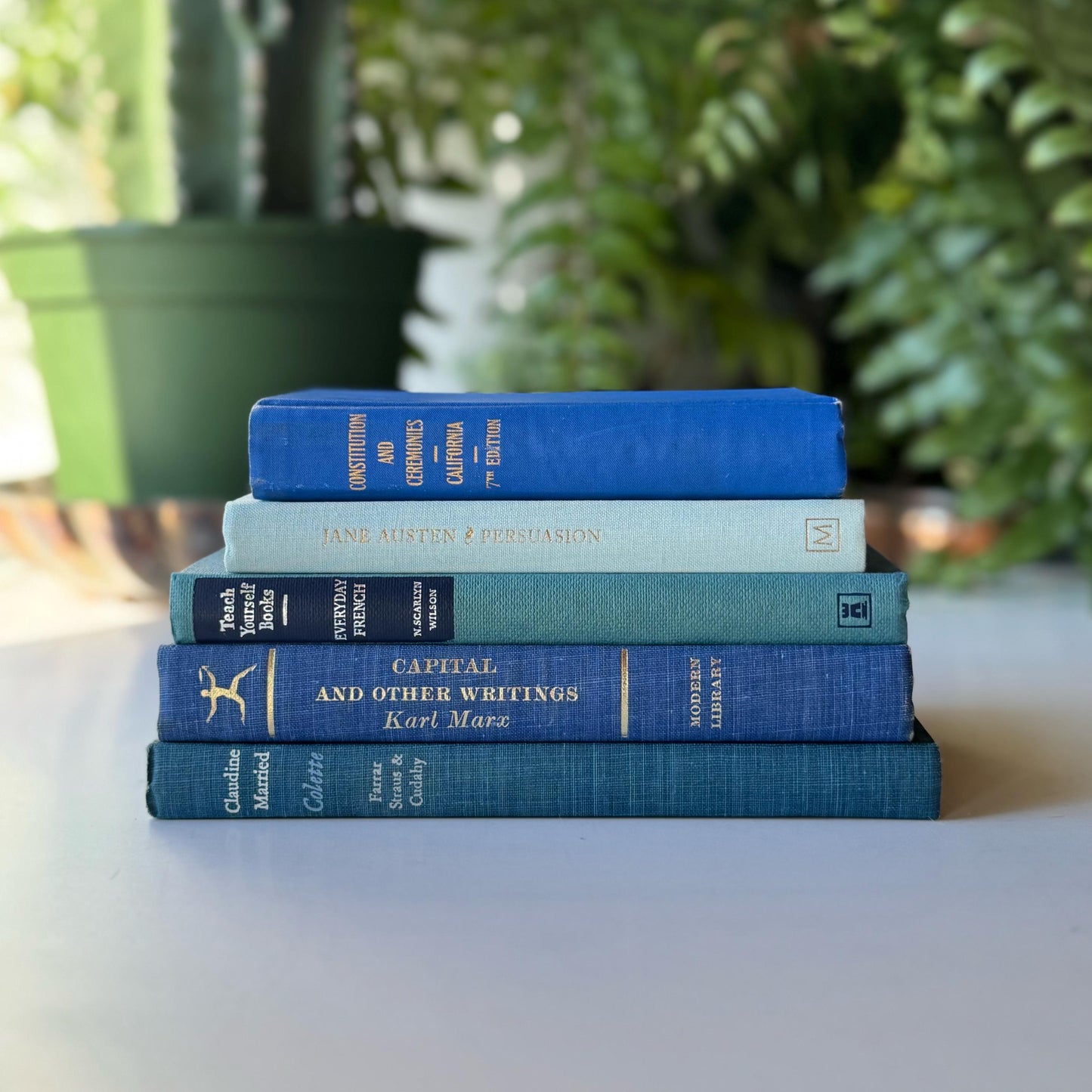 Mini Blue Vintage Book Set for Shelf Styling