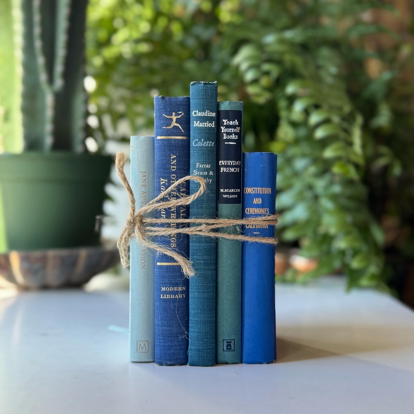 Mini Blue Vintage Book Set for Shelf Styling