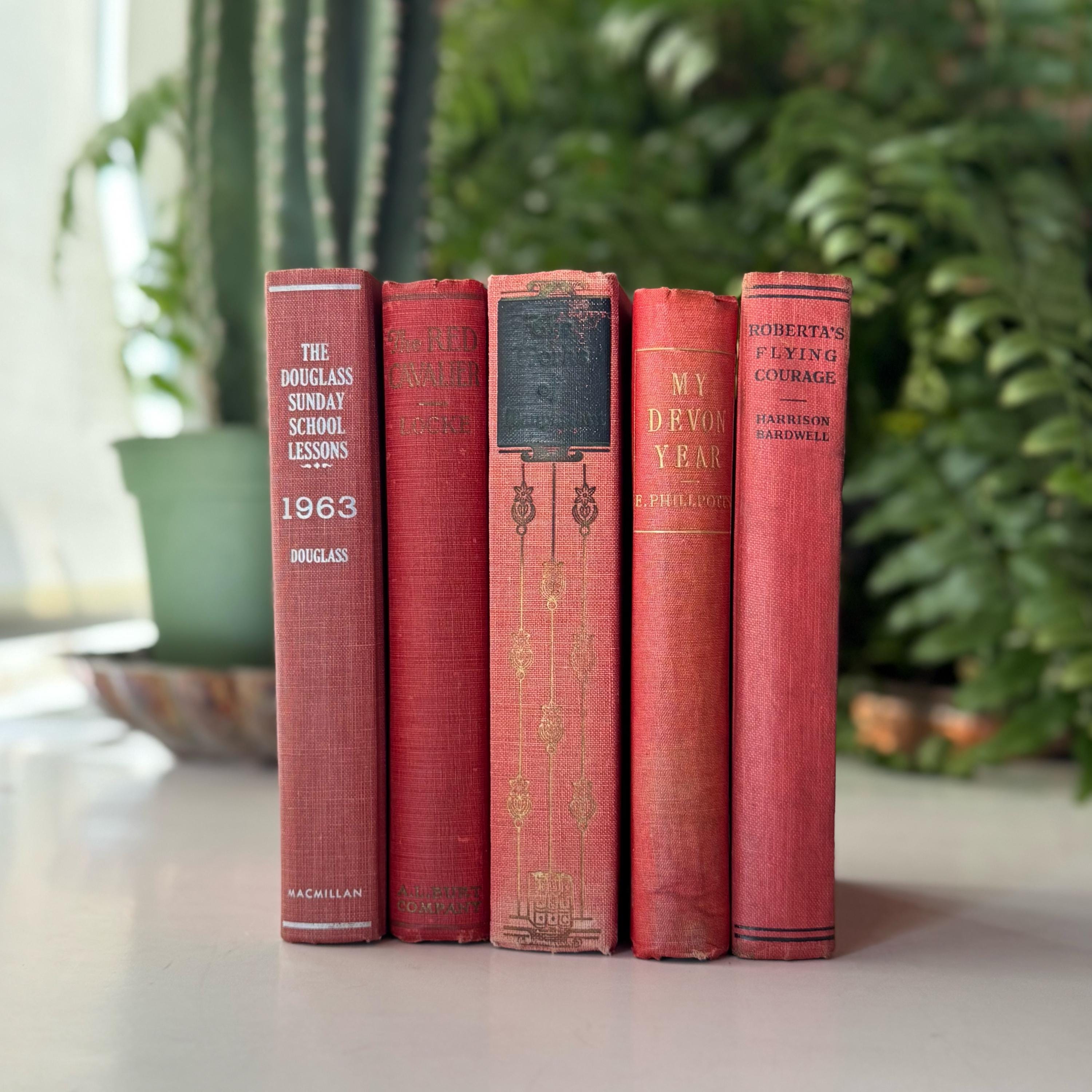 洋書　RED & WHITE Vintage Red Book Bundle With White Lettering, Red and White