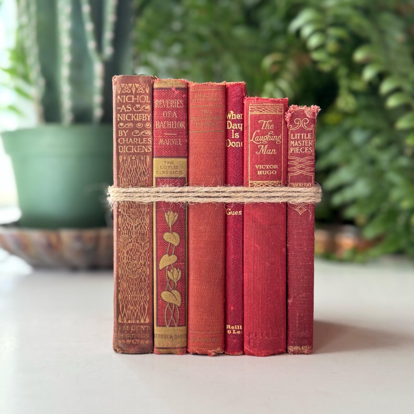 Antique Red Mini Book Bundle, English Literature and Poetry, Shabby Distressed Small Books