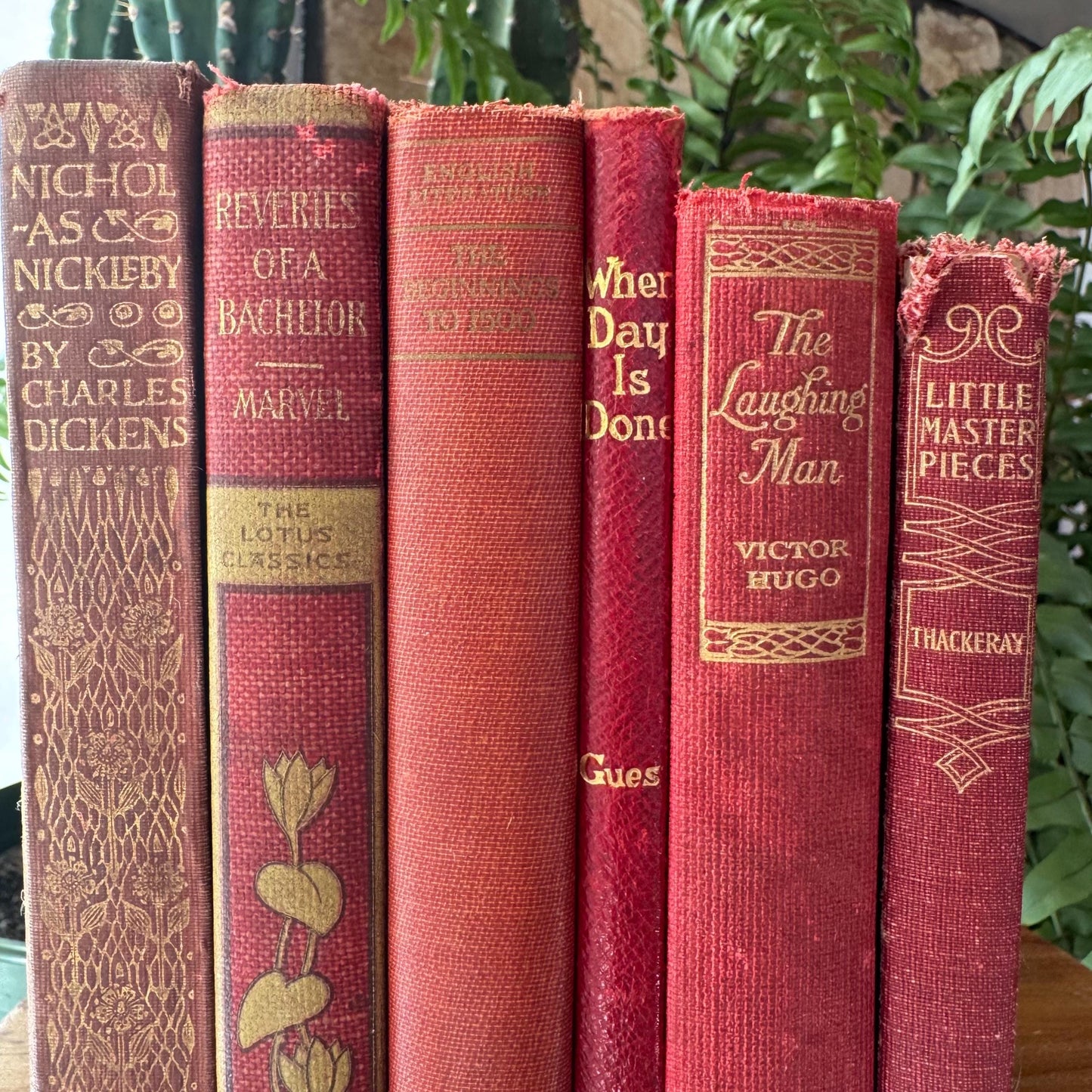 Antique Red Mini Book Bundle, English Literature and Poetry, Shabby Distressed Small Books