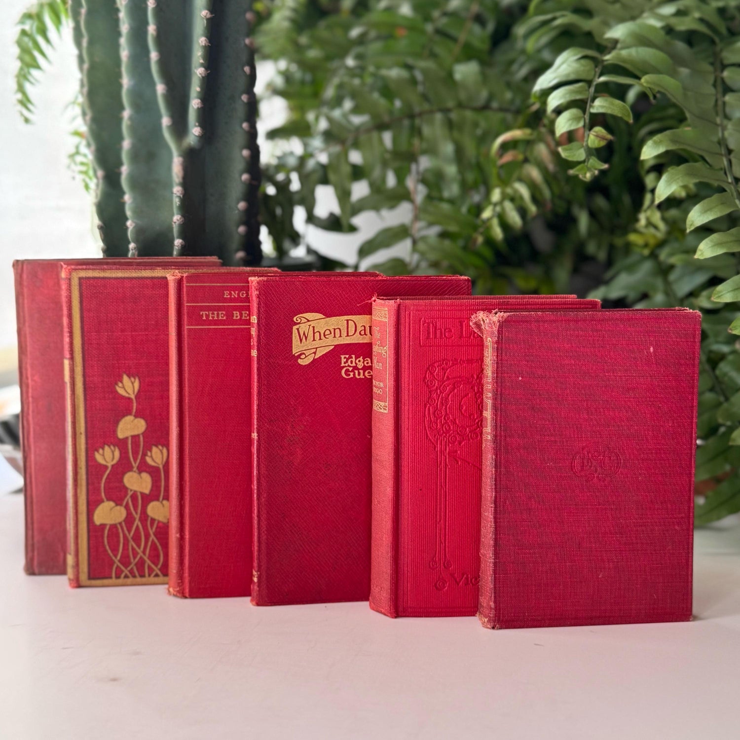 Antique Red Mini Book Bundle, English Literature and Poetry, Shabby Distressed Small Books