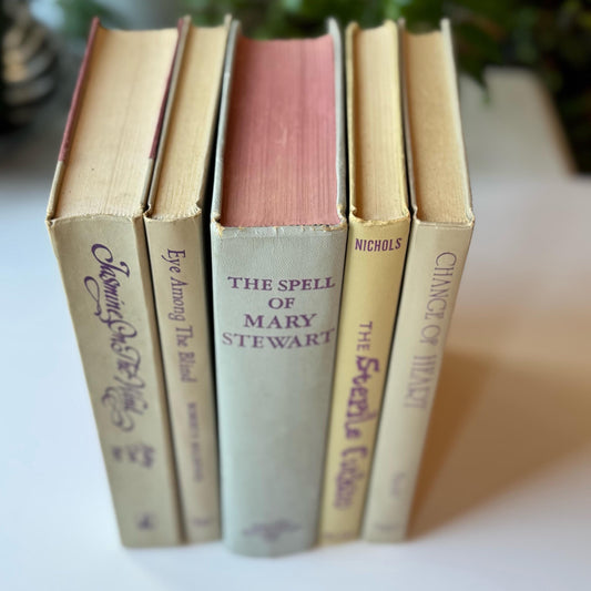 Tan and Purple Vintage Decorative Books for 1960s and 1970s Retro Shelf Styling