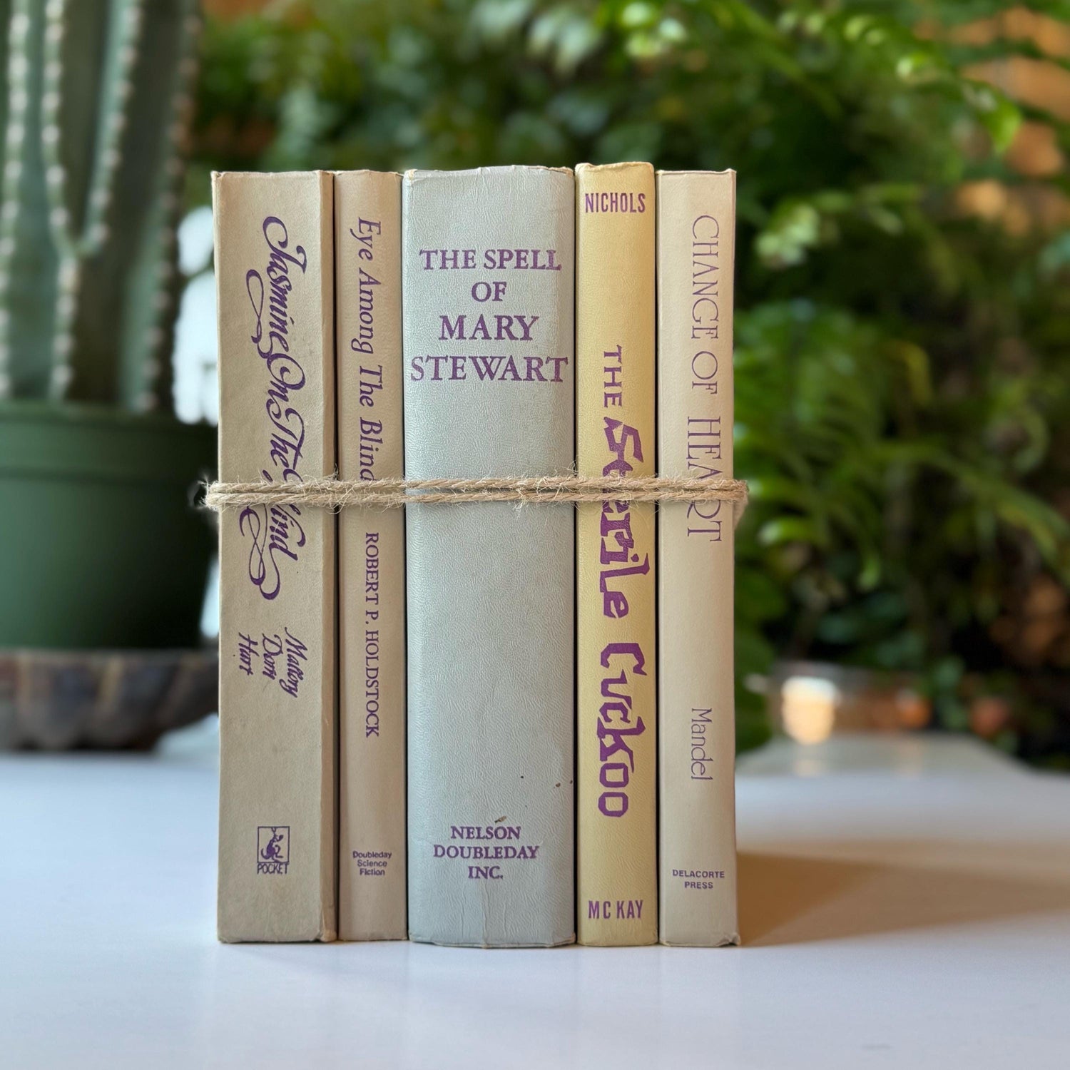 Tan and Purple Vintage Decorative Books for 1960s and 1970s Retro Shelf Styling
