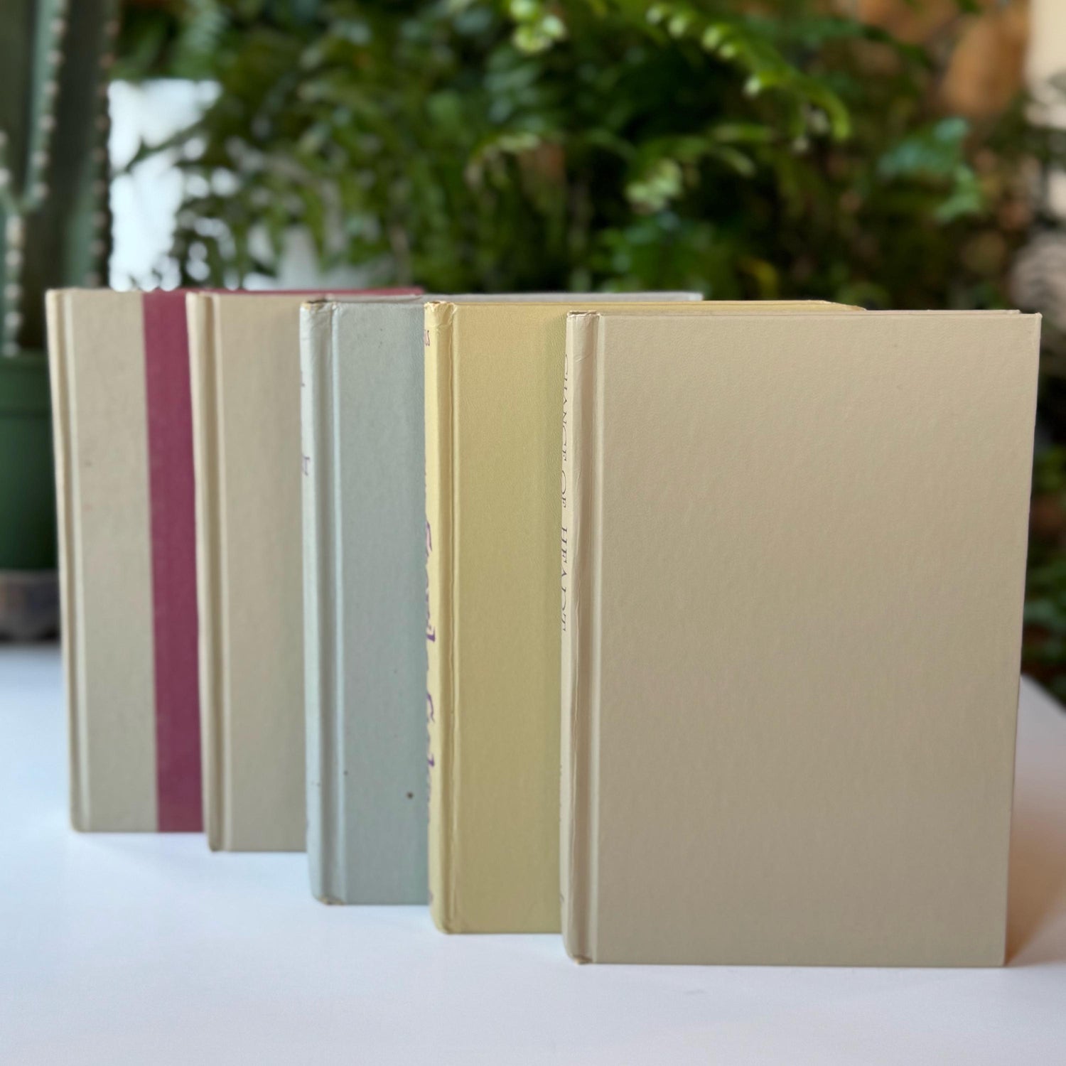 Tan and Purple Vintage Decorative Books for 1960s and 1970s Retro Shelf Styling