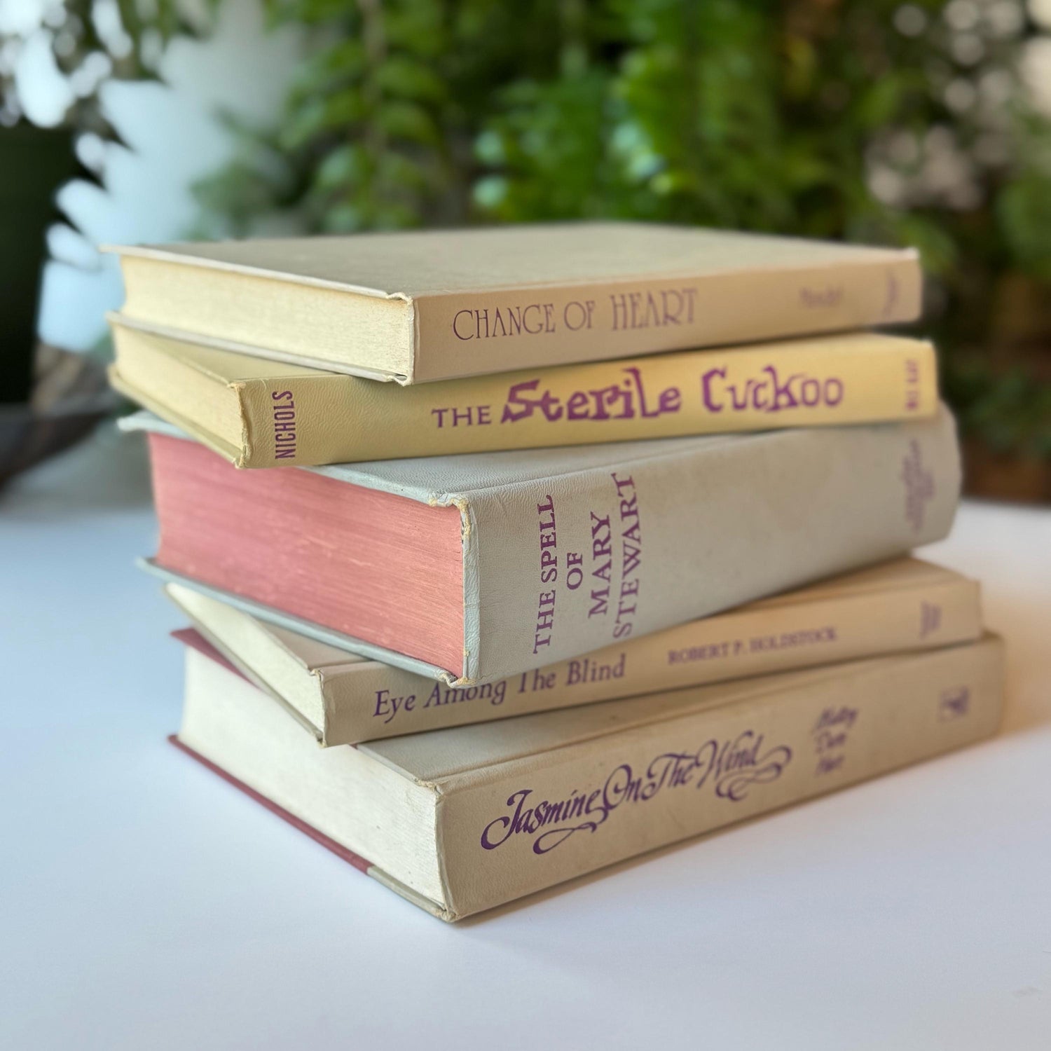 Tan and Purple Vintage Decorative Books for 1960s and 1970s Retro Shelf Styling