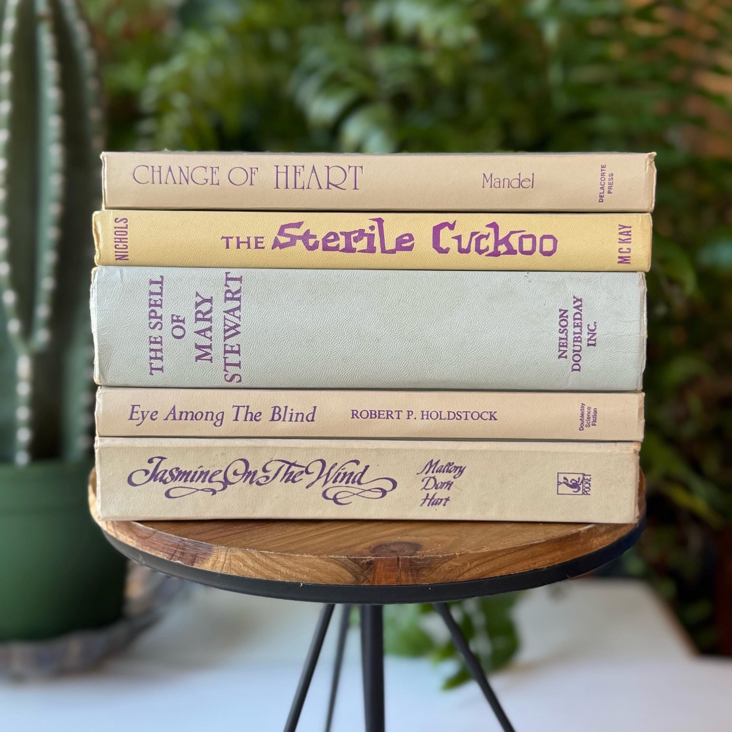 Tan and Purple Vintage Decorative Books for 1960s and 1970s Retro Shelf Styling
