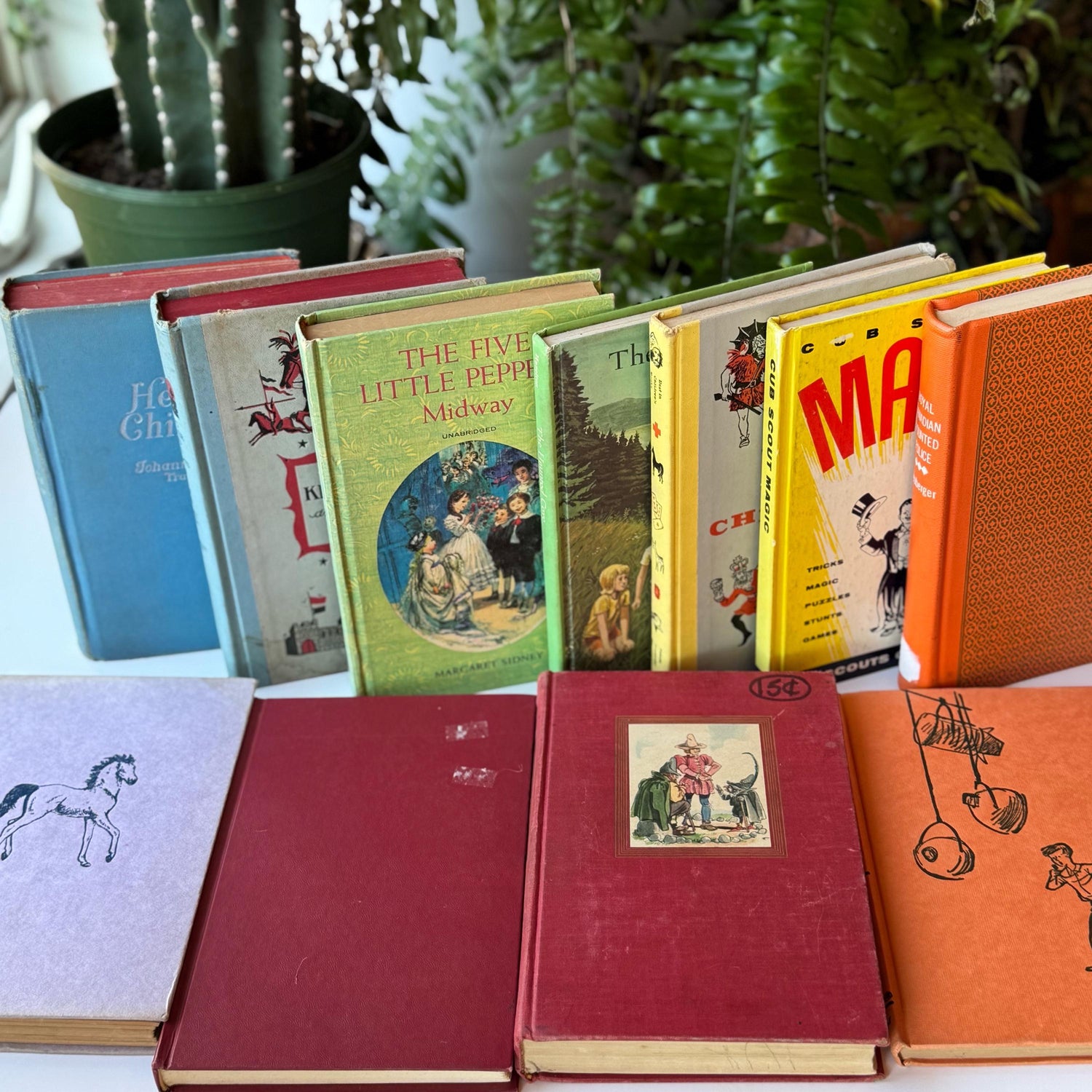 Rainbow Vintage Children's Book Set for Shelf Styling, Classic Kids Books