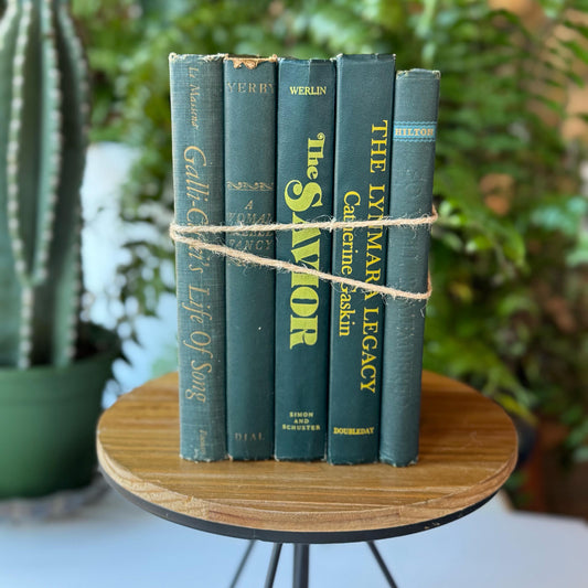 Hunter Green Vintage Mid Century Modern Decorative Books for Shelf Styling