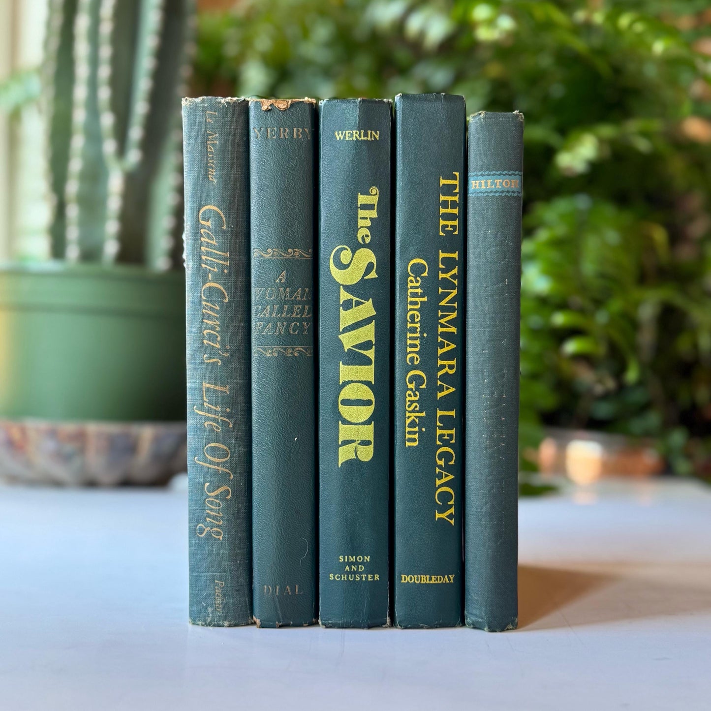 Hunter Green Vintage Mid Century Modern Decorative Books for Shelf Styling