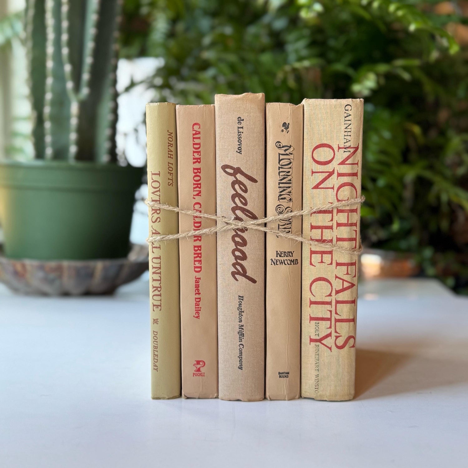 Beige and Red 1970s and 80s Vintage Books for Retro Shelf Styling