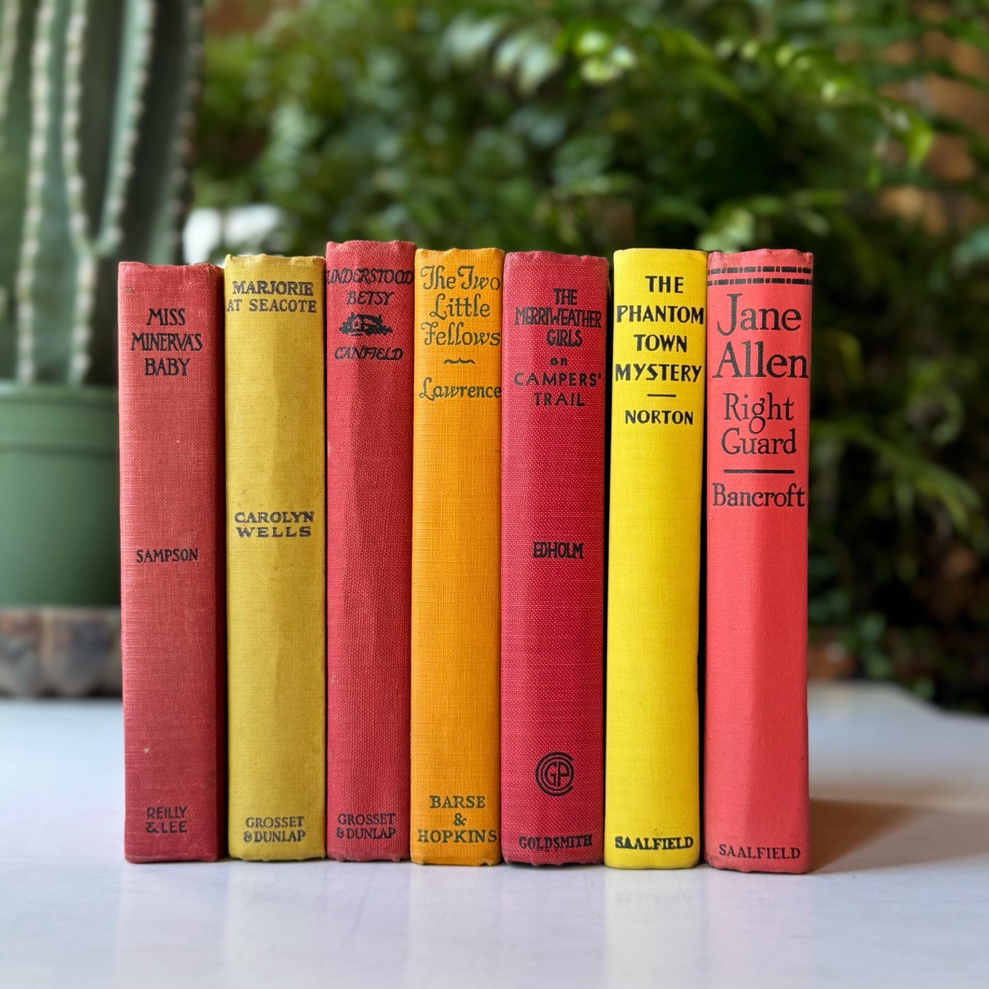 Red and Yellow Antique Girls Children's Books, Old Novels For Kids Room Decor