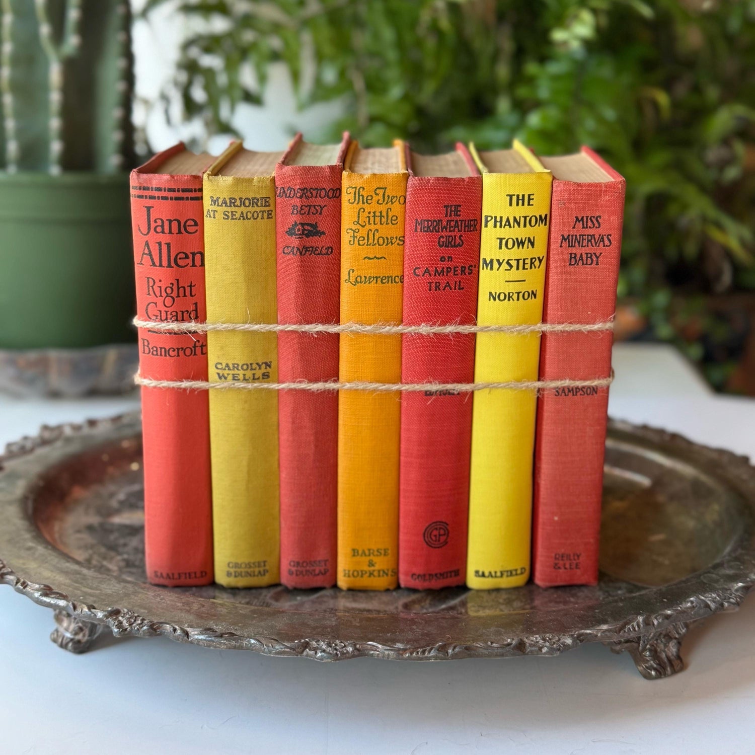 Red and Yellow Antique Girls Children's Books, Old Novels For Kids Room Decor