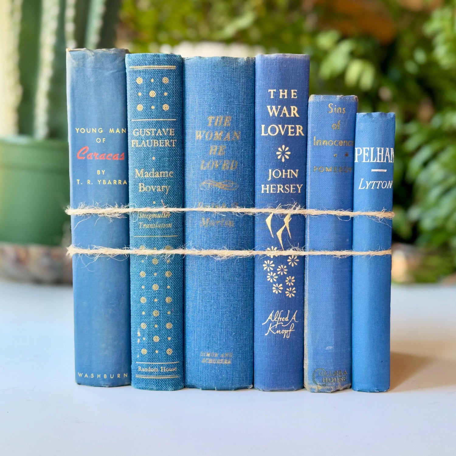 Indigo Blue Vintage Mid Century Modern Book Set for Shelf Styling