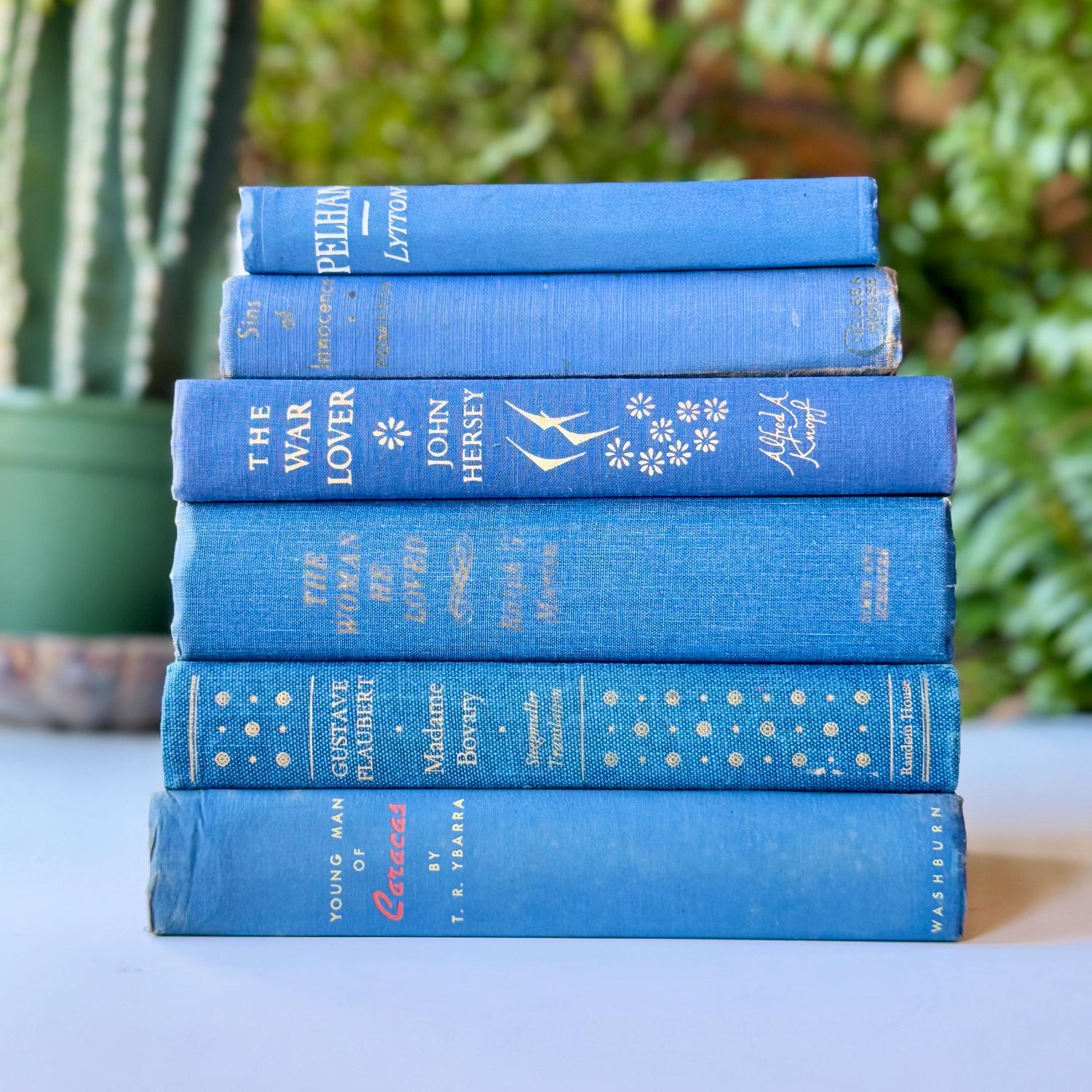 Indigo Blue Vintage Mid Century Modern Book Set for Shelf Styling