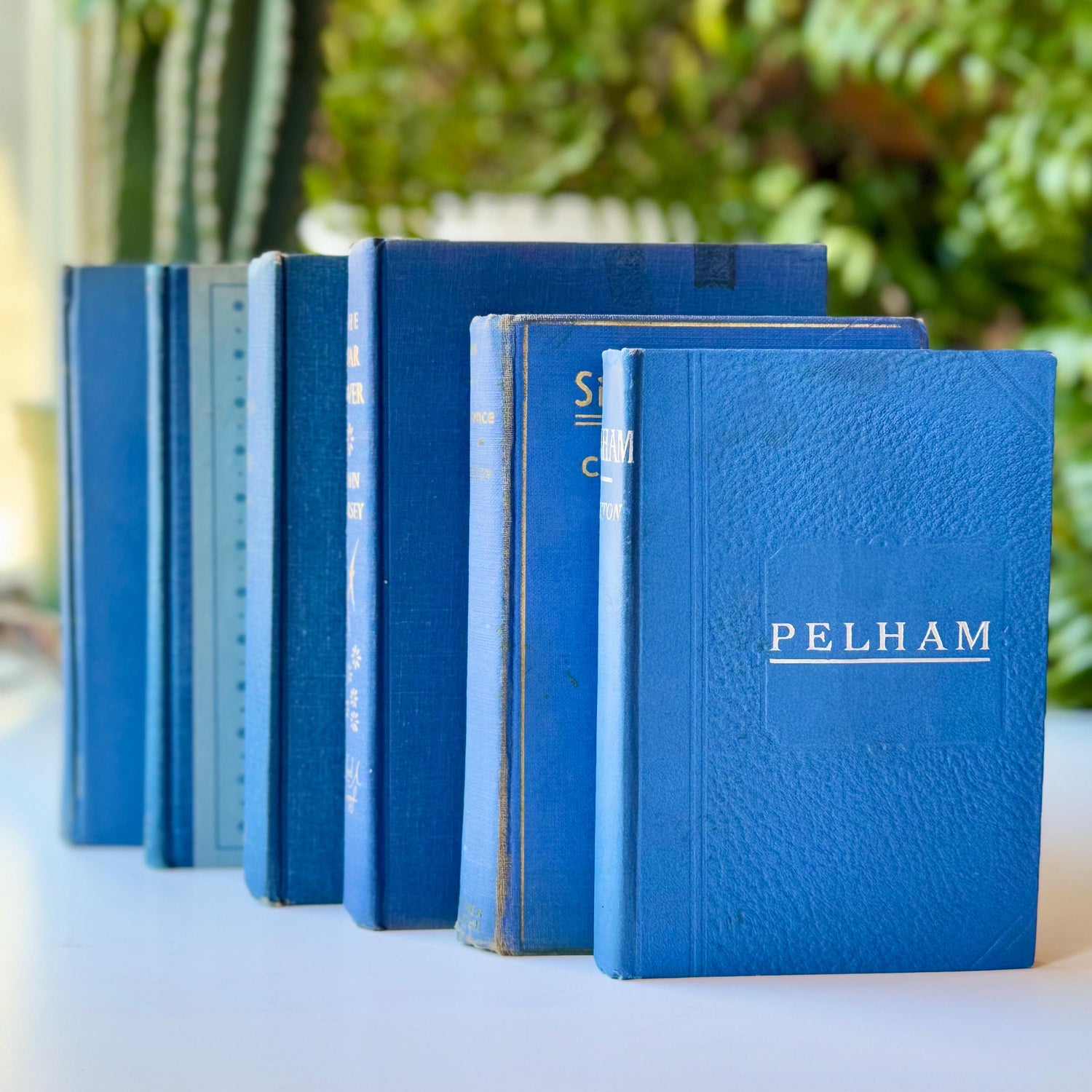 Indigo Blue Vintage Mid Century Modern Book Set for Shelf Styling
