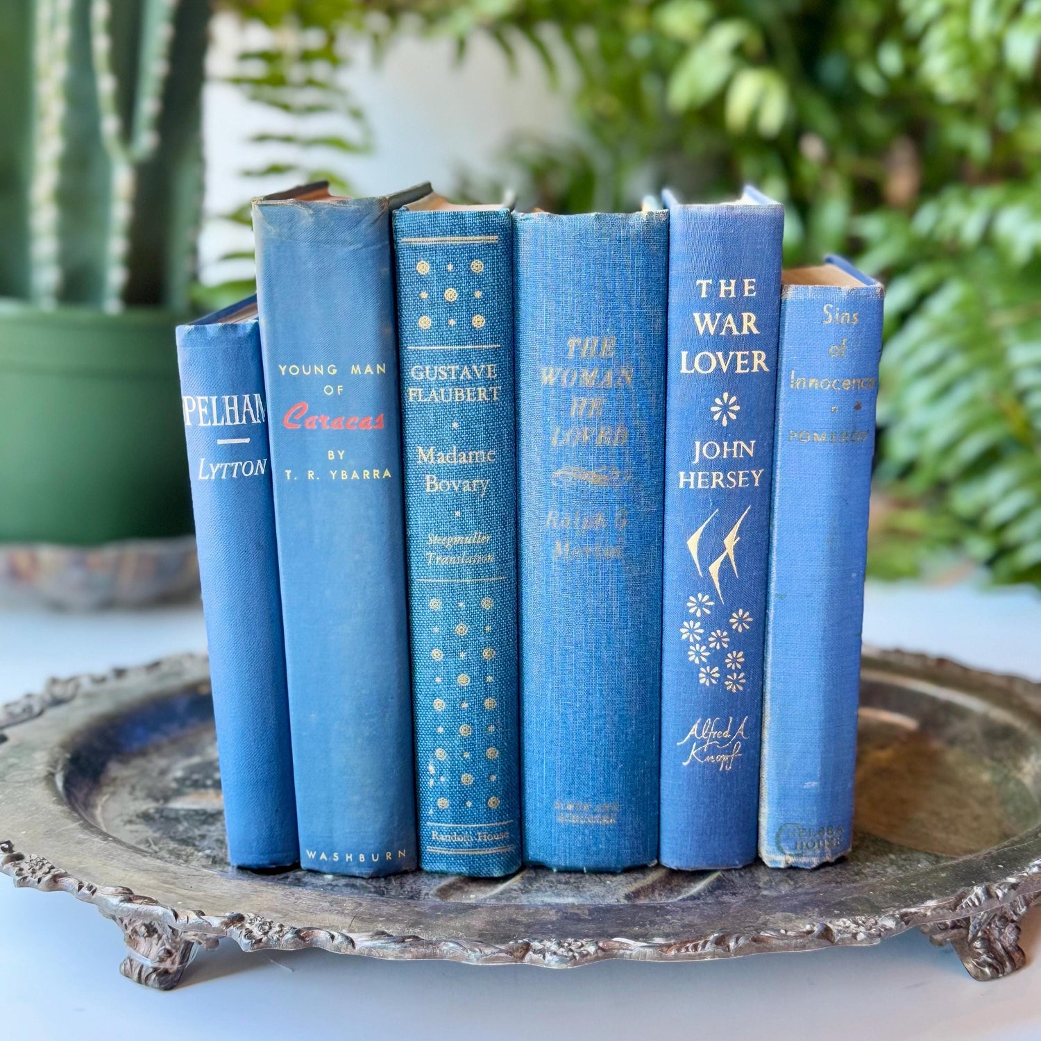 Indigo Blue Vintage Mid Century Modern Book Set for Shelf Styling