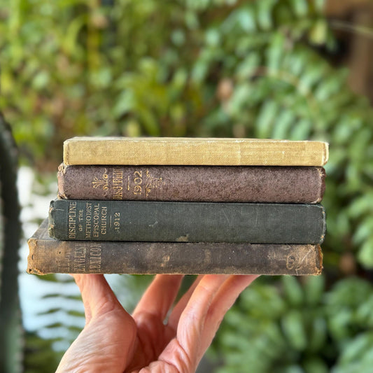 Vintage Shabby Mini Beige Neutral Christian Book Set, Handmade Religious Decor