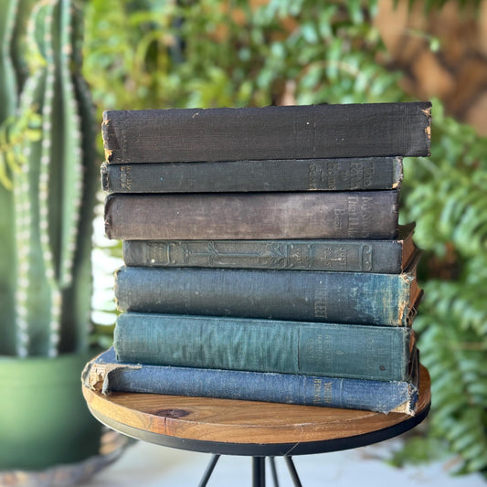 Shabby Green Blue Antique Books for Shelf Styling, No Lettering