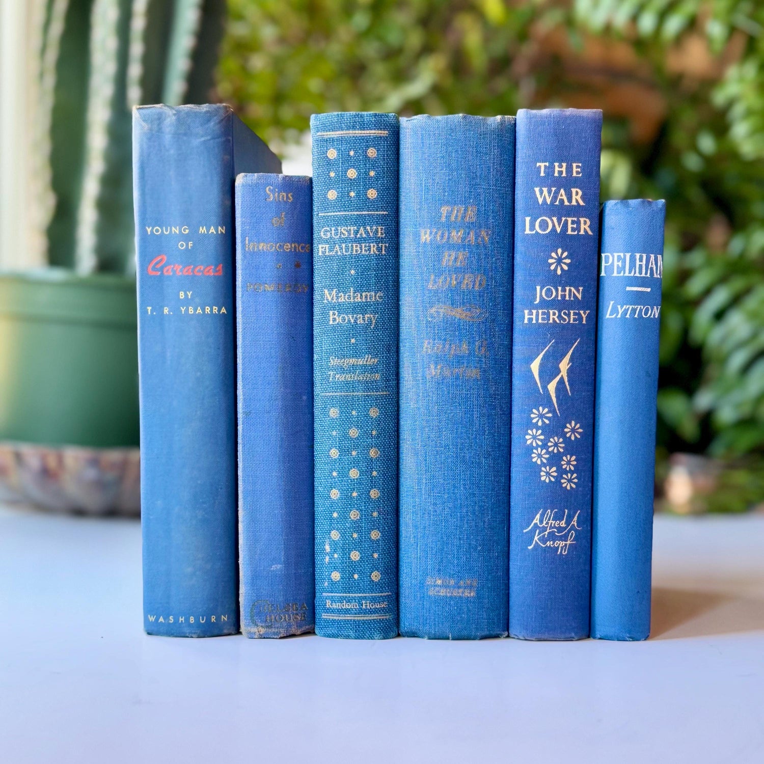 Indigo Blue Vintage Mid Century Modern Book Set for Shelf Styling