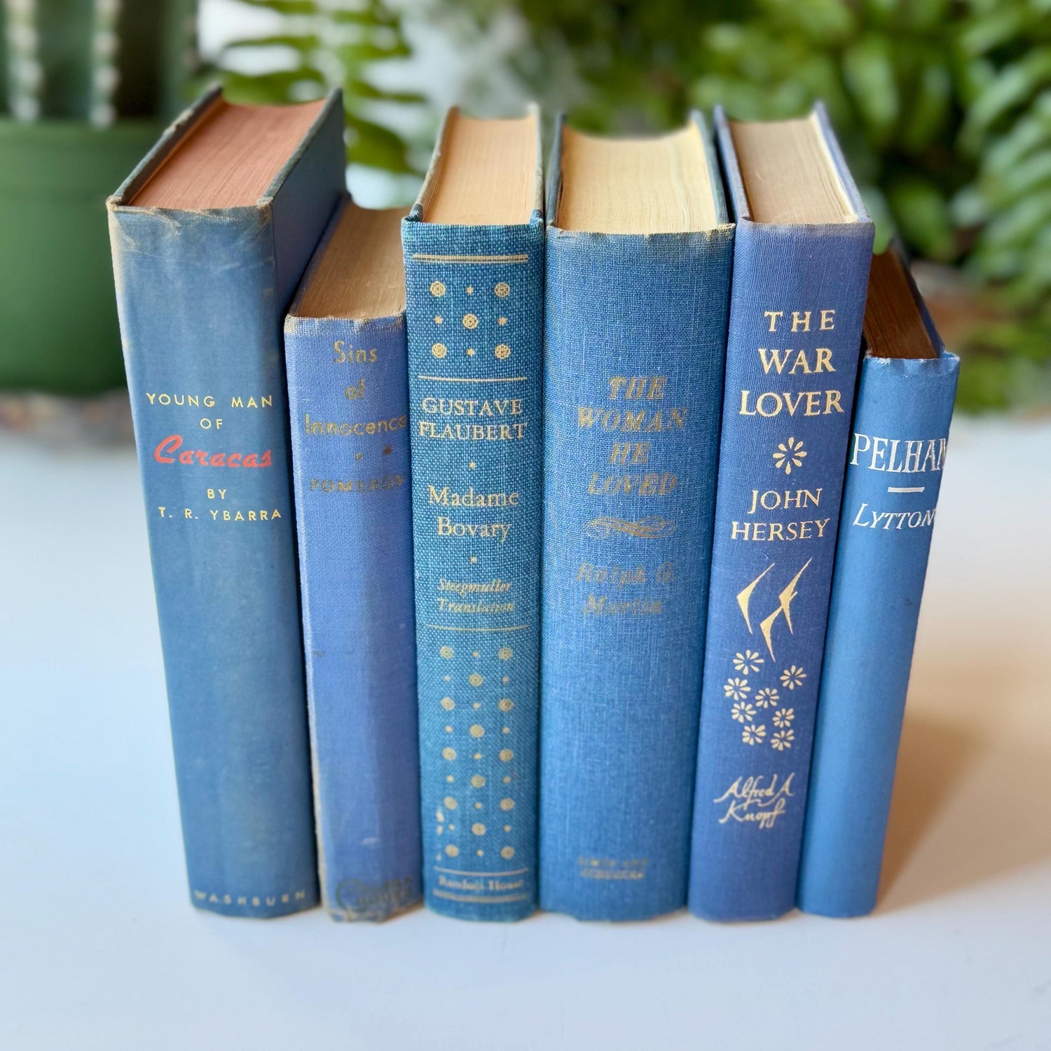 Indigo Blue Vintage Mid Century Modern Book Set for Shelf Styling