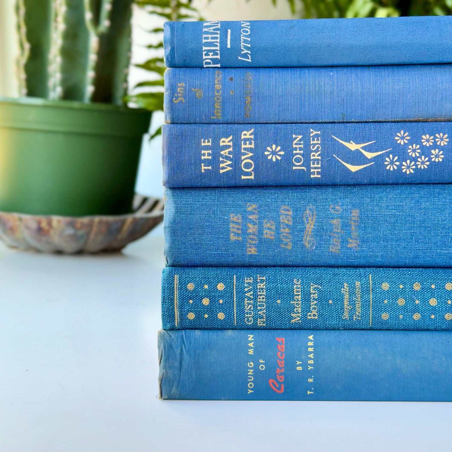 Indigo Blue Vintage Mid Century Modern Book Set for Shelf Styling