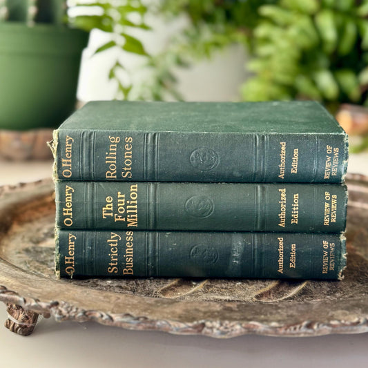 Antique Green Book Set, O. Henry Book Set, Green Books for Decor, 1914