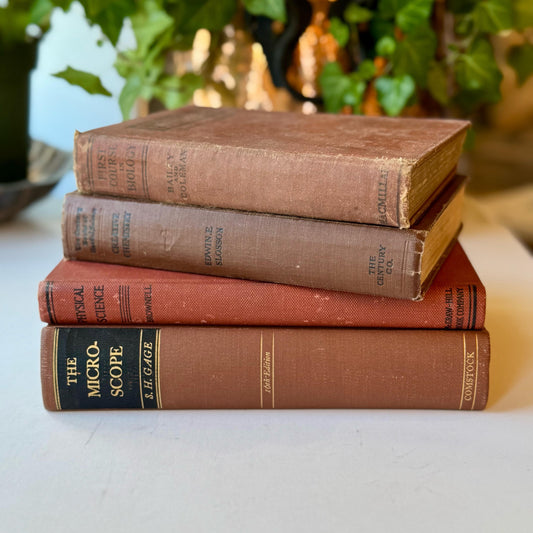 Antique Terra Cotta Science School Books, Classroom Decor Bookshelf Styling