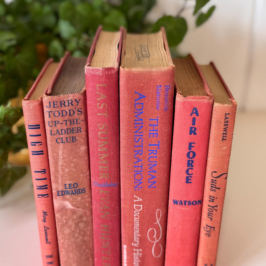 Vintage Red and Blue Mid-Century Modern Faded Decorative Books for Shabby Chic Decor