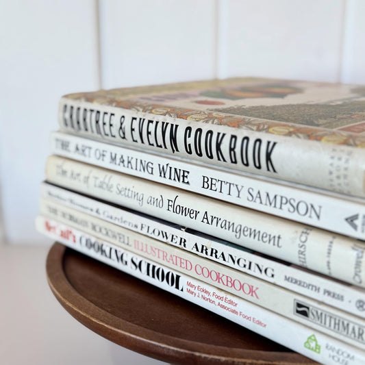 Creamy White Retro Vintage Cookbook and Vintage Flower Arranging Book Set