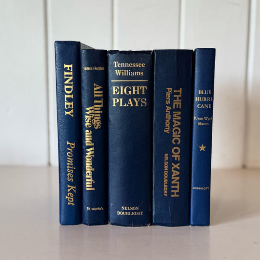 Navy Indigo Blue Vintage Book Set for Decor, Mid Century Modern Bookshelf Decor