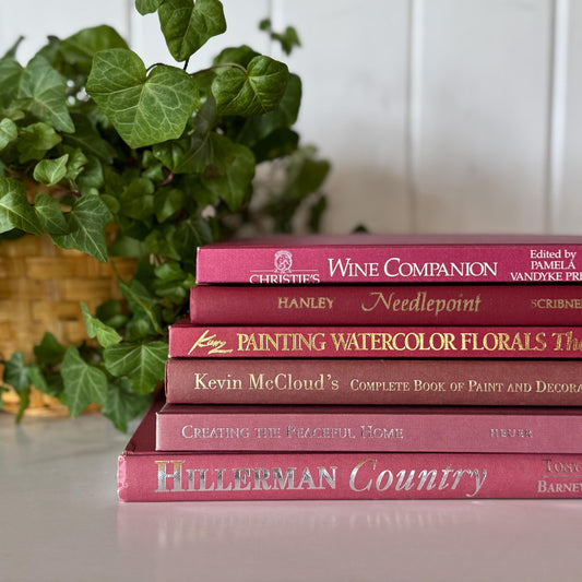 Blush Mauve Red Decorative Vintage Coffee Table Book Set