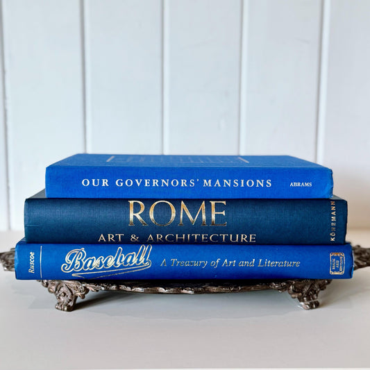 Vintage Navy Blue Coffee Table Books For Decor, History and Culture Large Book Set for Bookshelf Styling