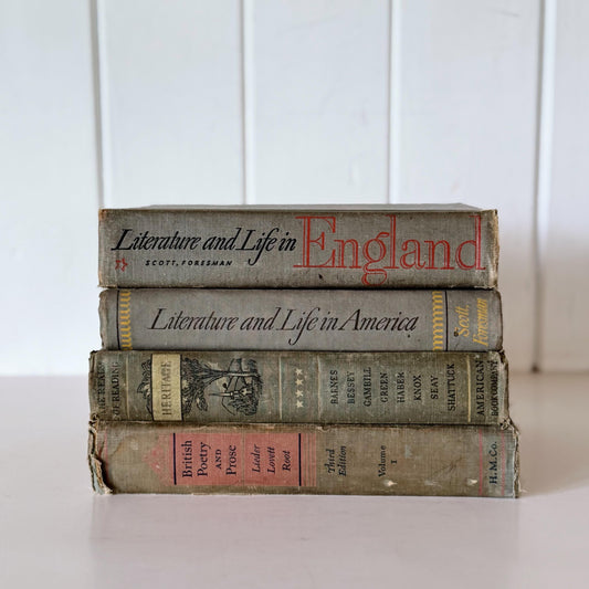 Shabby Gray and Olive American and English Literature School Book Bundle for Decor