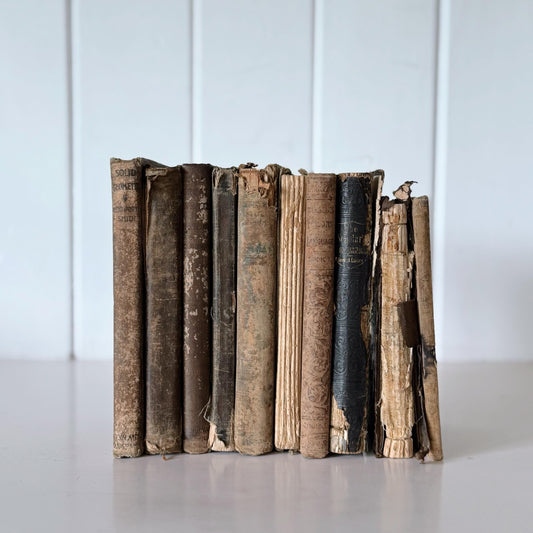 Shabby Brown Antique School Book Bundle, Ultra Distressed Old Text Books in Neutral Shades