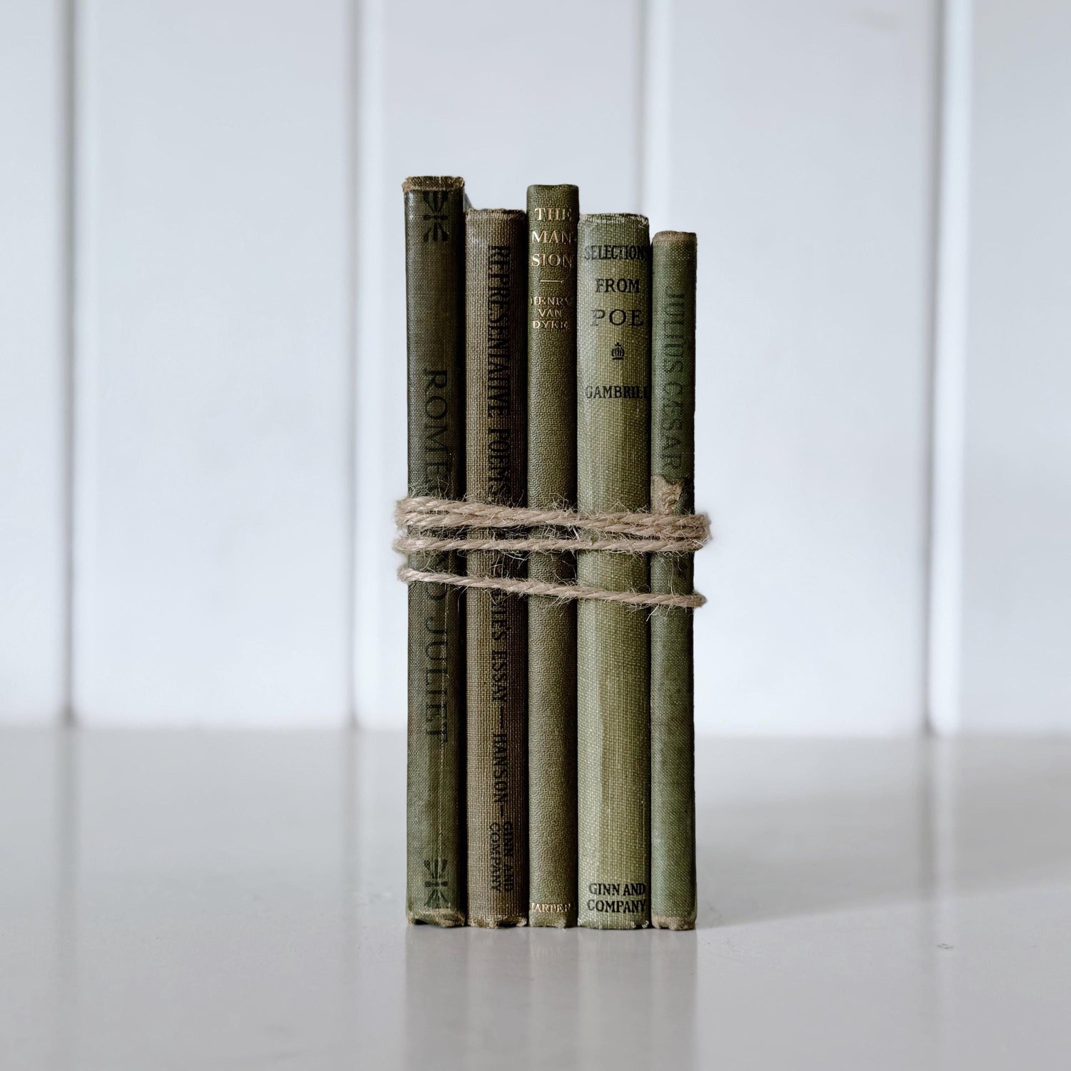 Antique Olive Green Poetry, Shakespeare, and Literature Books for Bookshelf Decor