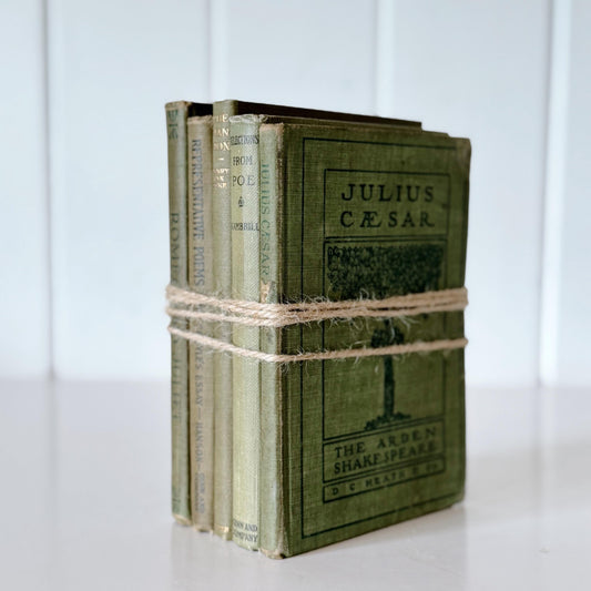 Antique Olive Green Poetry, Shakespeare, and Literature Books for Bookshelf Decor