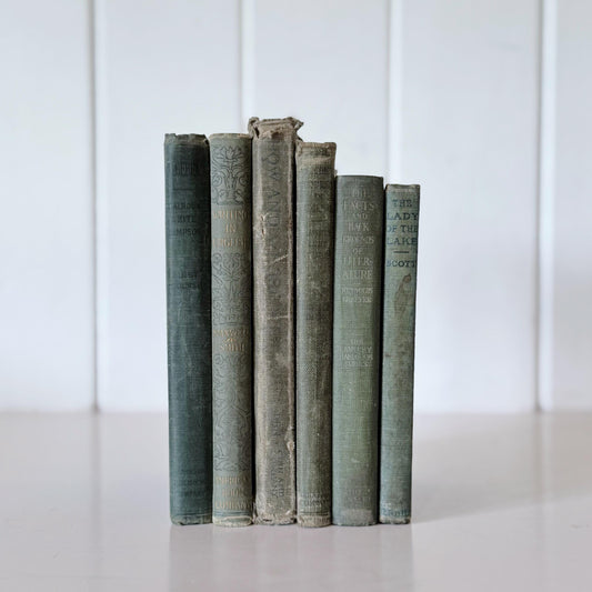 Green and Blue Antique and Vintage School Books For Shelf Styling, Classical Education Books