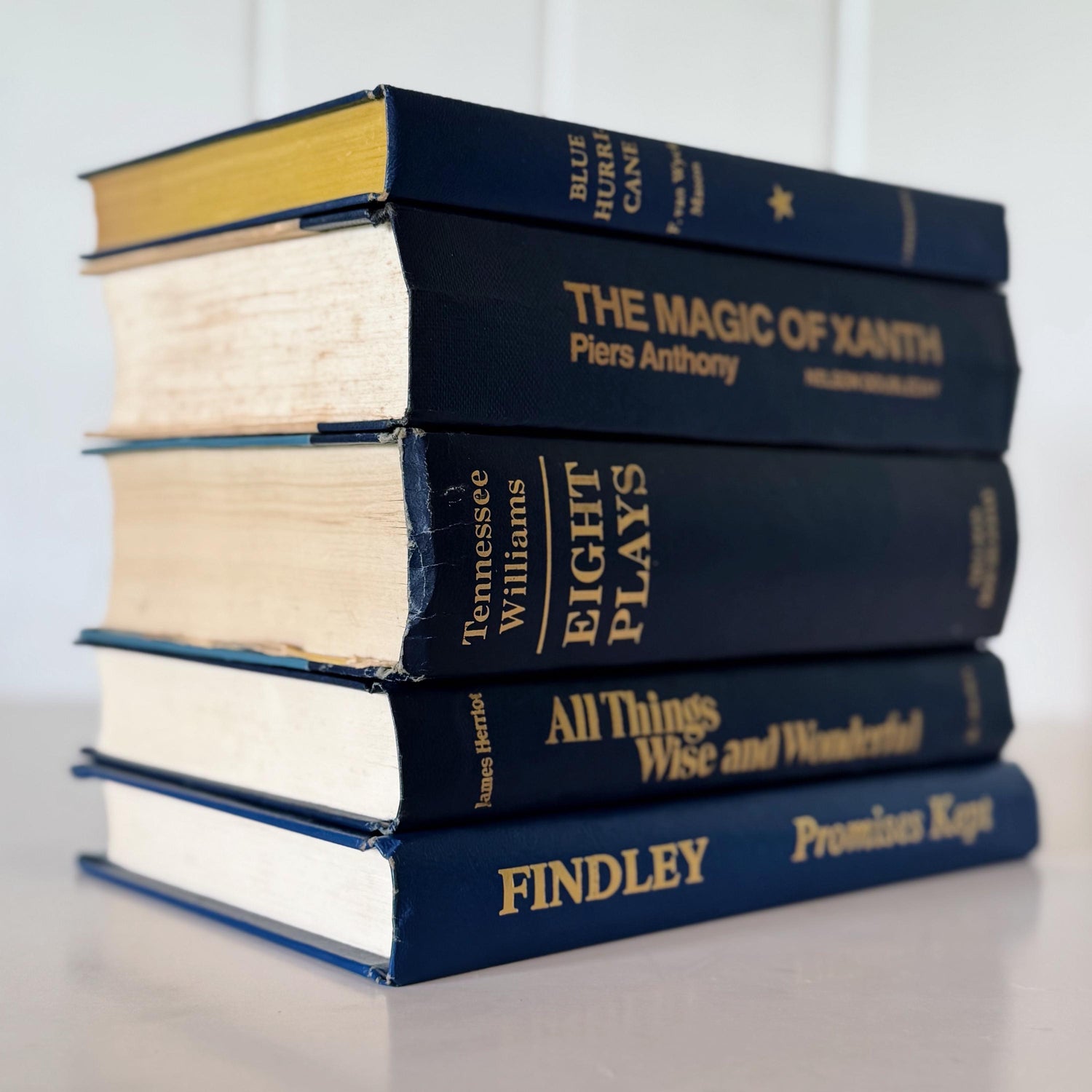 Navy Indigo Blue Vintage Book Set for Decor, Mid Century Modern Bookshelf Decor