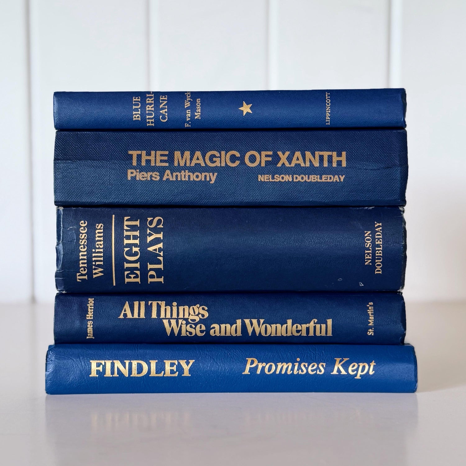 Navy Indigo Blue Vintage Book Set for Decor, Mid Century Modern Bookshelf Decor