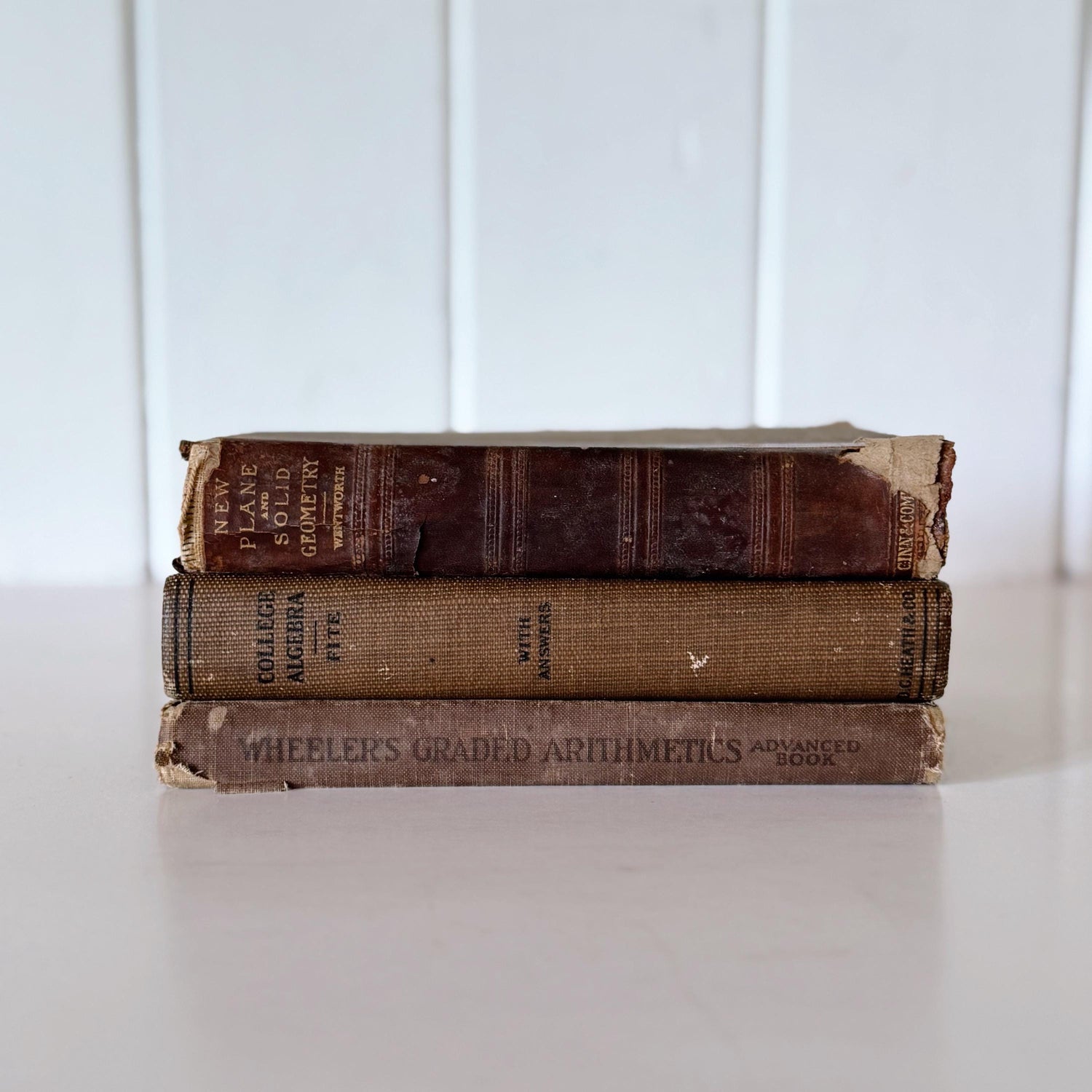 Shabby Brown School Book Stack, 3 Math Arithmetic Books